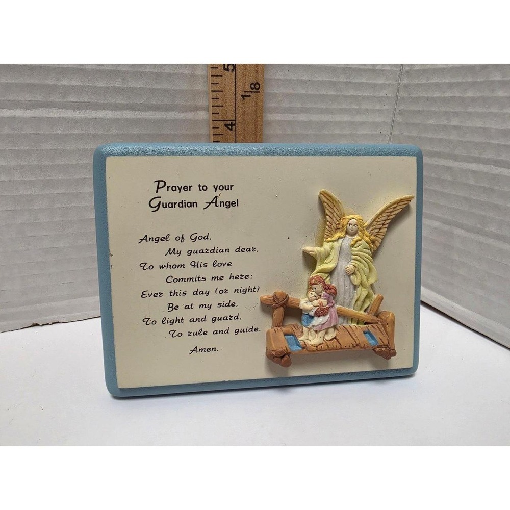 vintage-style "Prayer to your Guardian Angel" wall plaque 3D angel figure